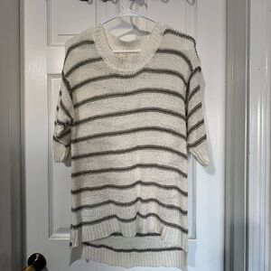 Promesa White and Black Striped Crew Neck Sweater